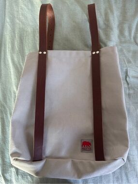 Alite Bike to beach Tote Bag Canvas Tote Bag with Brown Leather Straps - Taupe